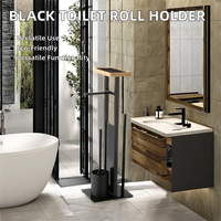 Porte-rouleau de papier toilette carré noir en métal et bambou à un niveau pour salle de bain
