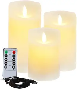 Promotional 4"5"6" Rechargeable Flameless Candles Warm Yellow Flickering LED Pillar Candles with Remote and Timer