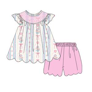 Ropa Infantil al por Mayor, Ropa para Niños con Bordado, Ropa de Pascua para Niñas, Estampado Floral de Huevos, Conjunto de Algodón para Bebé<span class=keywords><strong>s</strong></span> con Volantes - Product Image 4