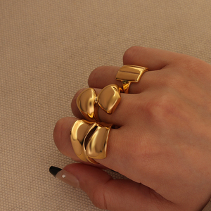 Fine Halo Arc Ring <strong>Titanium</strong> Steel Fashion Jewelry Waterproof PVD Gold Plated Aesthetic <strong>Molten</strong> Double Line Wide Ring Unisex