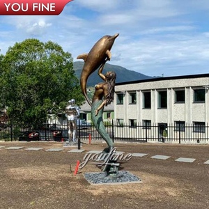 カスタマイズされた屋外等身大銅製彫刻ブロンズ人魚イルカ像 - Product Image 2