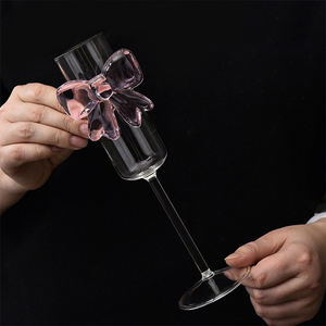 56H High Footed Light Luxury Pink Large Bow <strong>Glass</strong> <strong>Cup</strong> Transparent Heat-resistant High Borosilicate Home Cold Drink <strong>Cup</strong> Supplier - Product Image 4