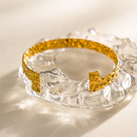Brazalete Minimalista de Acero Inoxidable con Baño de Oro de 18K, Grabado con Patrón de Sol, Luna, Estrella y Hoja, Delgado, Ajustable, Joyería de Moda