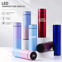 Botella Térmica de 500 ml con Logotipo Personalizado, Botella de Agua Inteligente Deportiva con Aislamiento al Vacío de Doble Pared de Acero Inoxidable, con LED