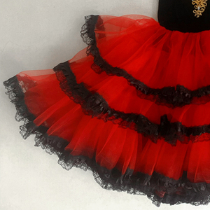 Costume da Balletto Spagnolo Rosso per Competizioni, Gonna Soffice, Don Chisciotte, Costume da Scena per Bambini - Product Image 3