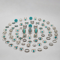 Meilleures ventes en gros - Usine 50 pièces/ensemble Ensemble de bagues de phalange pour femmes de style bohème - Ensemble de bagues de doigt turquoise occidentales - Vente en gros