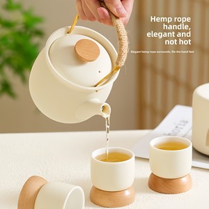 Juego de Té Kung Fu de Cerámica Estilo Crema con Asa, Caja de Regalo para Preparación junto a la Chimenea, Lujo Ligero, Alto Valor Estético, Estilo Nórdico, Corporativo - Product Image 3