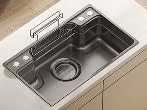 Ensemble d'évier de cuisine domestique en acier inoxydable SUS304 monobloc gris bronze avec cuve de lavage nano grain de riz - Product Image 6