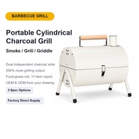 Barbecue portable cylindrique à charbon de bois avec double fente pour charbon et plaque de cuisson fumoir pour camping et pique-nique