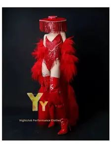 Club nocturno para mujer Bar <span class=keywords><strong>Gogo</strong></span> Girl Nochevieja Navidad Año Nuevo estilo chino rojo 100% poliéster cubo sombrero rendimiento - Product Image 4