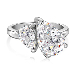 Anillo de Dos Piedras de Zirconia con Corte de Pera en Forma de Corazón para Mujer, Chapado en Oro Blanco, Plata de Ley 925, Engaste de Garras, Joyería Fina para Boda, Regalos - Product Image 1