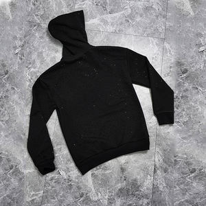 เสื้อฮู้ดถักลายกราฟิกสีดำประดับคริสตัลสำหรับผู้ชาย สไตล์สตรีทแวร์ ผ้าฝ้าย 100% น้ำหนักมาก 500 กรัม ทรงโอเวอร์ไซส์ ลายจุด สไตล์ Y2K - Product Image 2