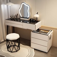 Coiffeuse de style princesse en bois massif pour chambre d'hôtel avec chargeur sans fil, haut-parleur Bluetooth et écran LED moderne