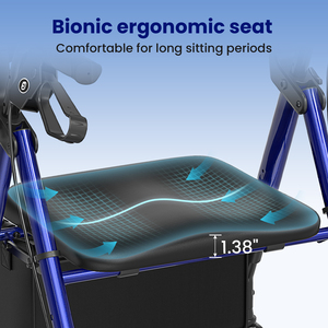 बड़े एंटी स्लिप व्हील के साथ एल्यूमीनियम रोलेटर वॉकर वॉकर, वरिष्ठ गतिशीलता के लिए नरम कुशन सीट हल्के फ्रेम - Product Image 3