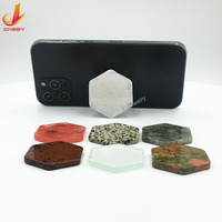Support de téléphone portable en pierre gemme hexagonale en cristal naturel avec télécommande et hauteur réglable pour bureau, lit et tableau de bord de voiture
