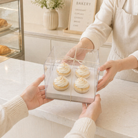 Boîte à muffins pliable en PET de 4 tasses avec fenêtre transparente pour pain et gâteaux, qualité alimentaire, directement de l'usine, sans ruban