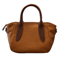 Tas Boston Mini Vintage Logo Kustom Kulit Sapi Lapis Atas Tas Selempang Kecil Wanita untuk Perjalanan Harian dan Belanja
