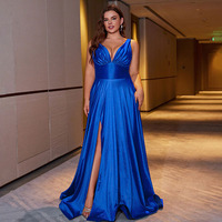 Robe de soirée pour femme, col en V, satin, coupe trapèze, fente latérale, longueur ras du sol, sans manches, couleur unie, de luxe, pour occasions formelles et fêtes
