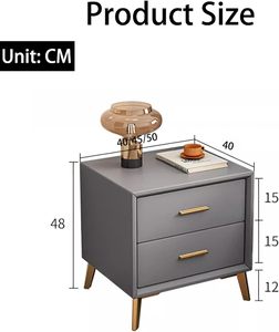 <span class=keywords><strong>Comodino</strong></span> Moderno in Pelle con Cassetto Scorrevole e Gambe in Metallo, Tavolino Laterale Stile Medievale Adatto <span class=keywords><strong>per</strong></span> Camera da Letto - Product Image 2