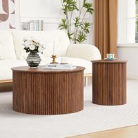 Ensemble de tables d'appoint rondes contemporaines en noyer cannelé avec base anti-rayures pour appartement