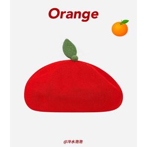 Chapeau béret fille mignon et doux de style japonais grand orange respirant et polyvalent pour les femmes pour l'hiver pour les peintres de fruits - Product Image 3