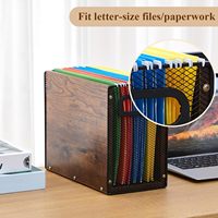 Organizador de Archivos Colgante de Metal y Madera, Caja de Gran Capacidad para Documentos, Contenedor para Clasificar Documentos de Negocios, para Sala de Estudio