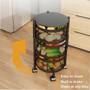 Étagère de rangement ronde multi-niveaux mobile en gros avec roulettes, montage facile, antirouille, pour salle de bain et cuisine - Product Image 6