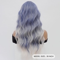 Perruque pour femme bleue et verte, ondulée, avec longue frange, en fibre synthétique douce et moelleuse, résistante à la chaleur, densité 150%, pour usage quotidien