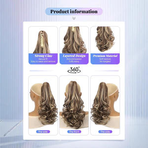 Perruque queue de cheval 18 pouces, cheveux longs ondulés bouclés, extension à clipser pour femme, style Miss, couleur et volume naturels - Product Image 2