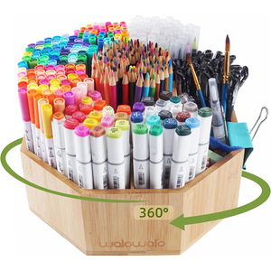 กล่องเก็บของไม้ไผ่หมุนได้ 360 องศา สำหรับจัดเก็บเครื่องเขียน ใช้ได้ทั้งที่บ้าน สำนักงาน และห้องเรียน - Product Image 1