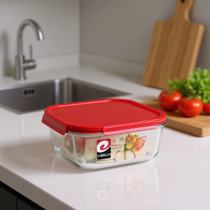 FIAMBRERA 1100cc Contenant alimentaire hermétique en verre rouge, design moderne rectangulaire, 18,5 cm, compatible micro-ondes, pour le voyage - Product Image 3