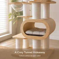 Arbre à chat tout-en-un en bois massif, grand format, avec deux capsules spatiales, gain de place