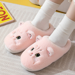Chaussons d'intérieur pour femmes, doublure en sherpa moelleuse, pantoufles d'hiver pour la maison, pantoufles originales pour femmes, chat en peluche 3D, antidérapantes, chaudes - Product Image 5