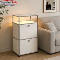 Armoire de rangement compacte à 3 niveaux, 2 portes verrouillables, table d'appoint modulaire pour hôtel, bureau à domicile et petits espaces