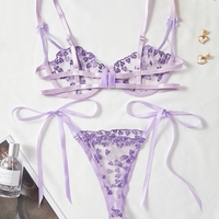 Ensemble de soutien-gorge push-up romantique en dentelle et maille, lingerie sexy avec motif de cœur brodé, lingerie transparente pour femmes, Saint-Valentin