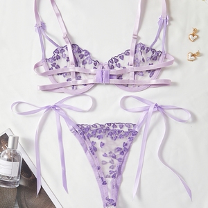 Set Reggiseno Push-up <span class=keywords><strong>Romantico</strong></span> in Pizzo e Rete, Lingerie Sexy con Design a Cuore Ricamato, Lingerie Trasparente da Donna per San Valentino - Product Image 6