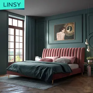 Linsy European Luxury Bed Headboard White Pink Double Standard Queen Size Super king Fabric Upholstered Bed RBJ2A