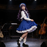 Costume de scène Lolita bleu pour femme, style demoiselle d'honneur, avec volants et nœuds, idéal pour les performances d'anime et d'idoles - Vente en gros