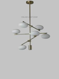 Lustre Sputnik en laiton de style mid-century, 6 lumières, globe en verre blanc Stilnovo, luminaire suspendu pour salon - Product Image 5