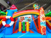 Parcours aquatique gonflable double pour fête de plage, toboggan pour enfants, combo de jeux de grimpe et de rebondissances, aire de jeux extérieure décorative