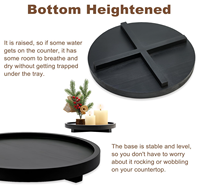 Plateau rond en bois naturel de 10 pouces, noir, fait main, plateau en bois avec bord surélevé, plateau de service pour le thé, la table à café, le salon
