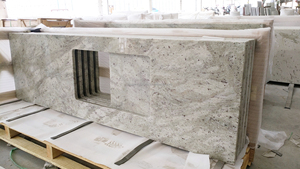 <span class=keywords><strong>Encimera</strong></span> de granito blanco Andromeda y tapas de tocador, mesa de granito blanco y beige, mesa de comedor pulida de <span class=keywords><strong>5</strong></span> caras - Product Image 3