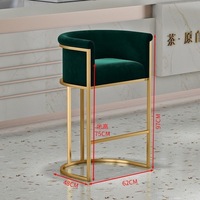 Tabourets de bar modernes en métal et velours avec accoudoirs et dossier haut, structure en acier inoxydable, pour salle à manger, salon et extérieur