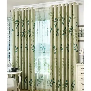 Wholesale Modern Printed Soft Living Room Linen Curtain Panel Textured Tier Floral Leaf Style Poles Tracks Window Curtains