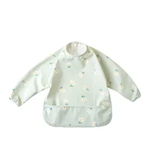 Bavaglino bambino manica lunga con tasca senza perdite bavaglino bambino con maniche (6-24 mesi) lavabile camicia bavaglino grembiule