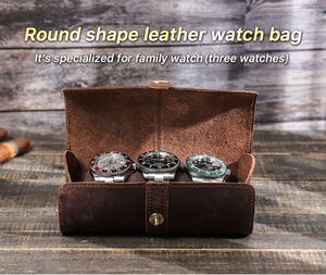 Boîte de rangement pour montres en cuir Crazy Horse de qualité supérieure à 3 emplacements, organiseur de voyage vintage enroulable pour montres pour hommes - Product Image 2