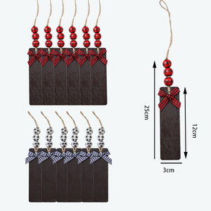 Etiquettes décoratives de Noël en bois KingWIN 12x3cm avec perles et ruban pour décorations de fêtes - Product Image 1