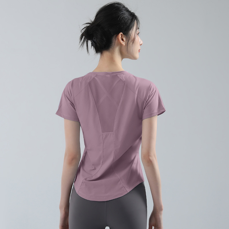 Fashion Slim Yoga Fitness Top, Summer Thin Breathable Tee, Quick Dry Short Sleeve Sports Running Clothes