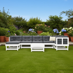 Ensemble de salon de jardin blanc anthracite 6 places, mobilier d'extérieur au design contemporain, structure en bois, coussins en tissu - Product Image 2