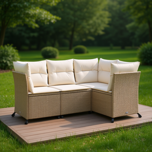 Conjunto de sofá de jardín con patas ajustables en ratán sintético beige, muebles de exterior para jardín, 4 plazas, diseño contemporáneo - Product Image 2